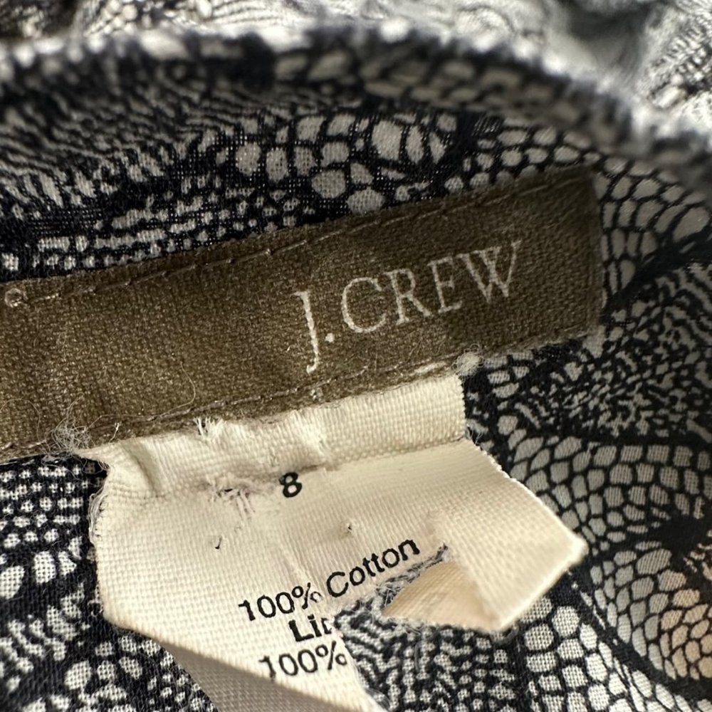 J. Crew Dress Sleeveless V-Neck Sz 8 100% Cotton Lined Black White Zipper Closur - Picture 3 of 13